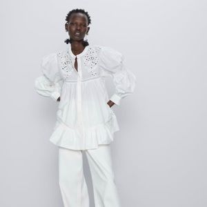 Zara EMBROIDERED EYELET BLOUSE